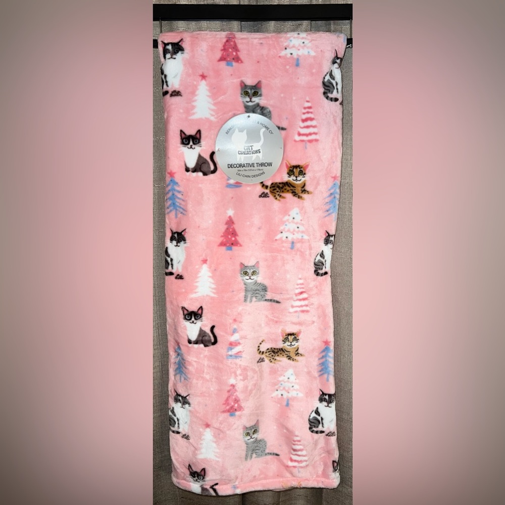 Pink Christmas Cat Blanket by Lili Chin designs